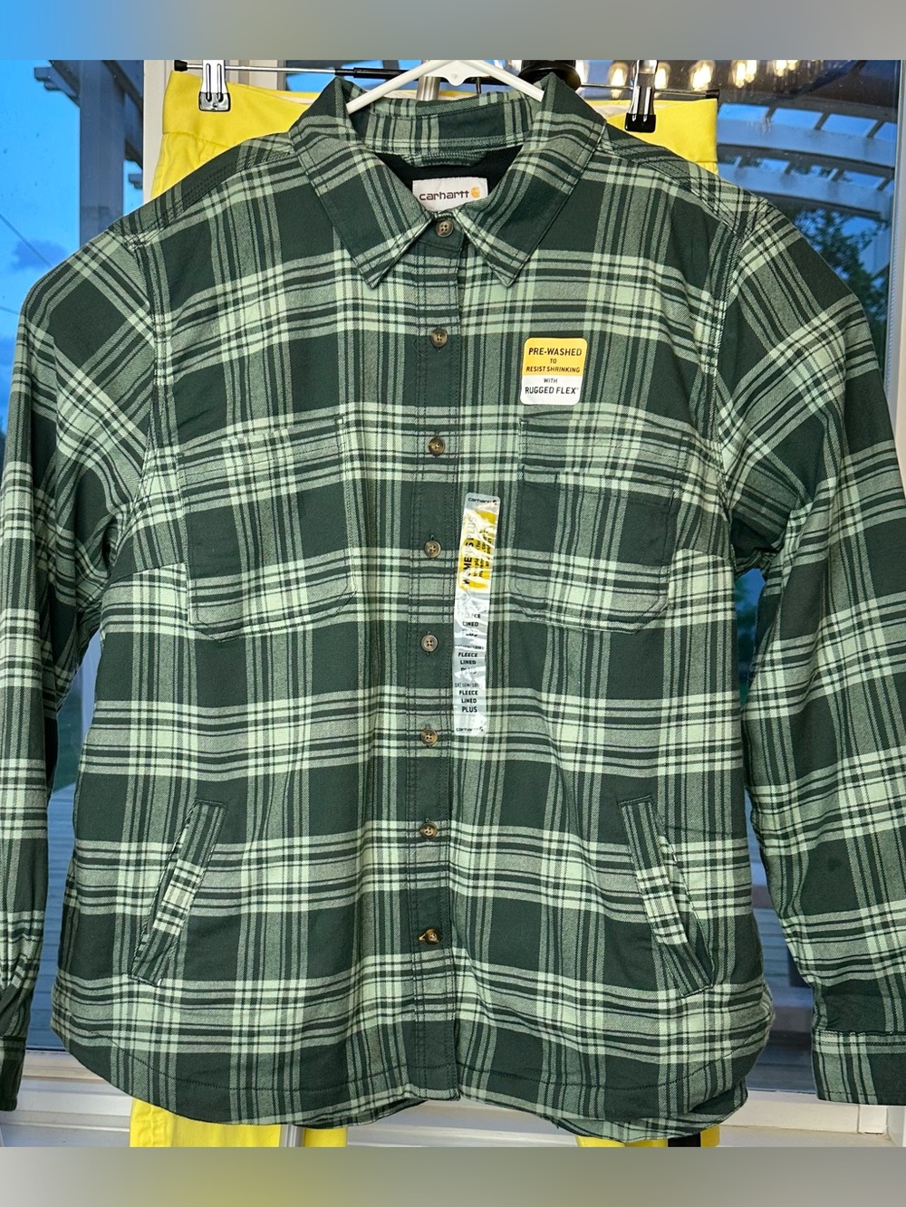 CARHARTT Rugged Flex Fleece Lined Flannel Shacket Women’s Plus 1X Green Plaid